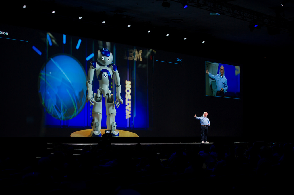 Image of Rob High doing a keynote presentation about IBM Project Intu